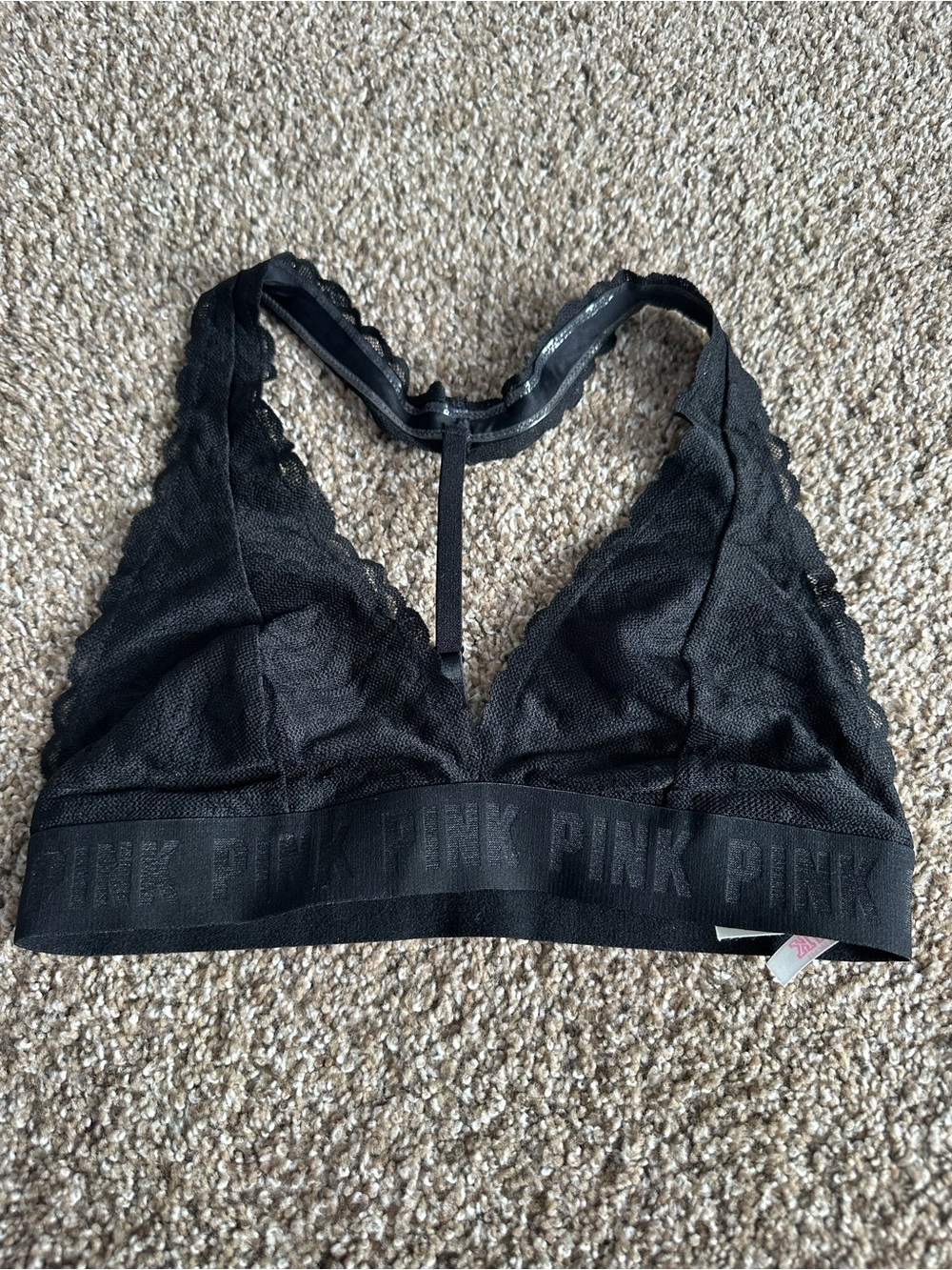 PINK Victoria's Secret Black Lace Racerback Bralette